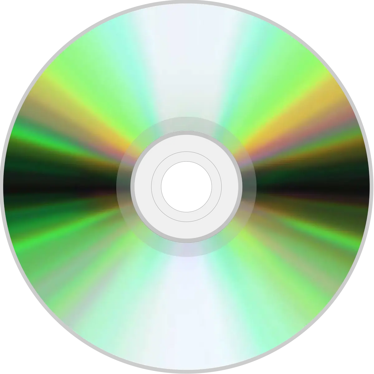 A compact disc reflecting silver, green, and rainbow light