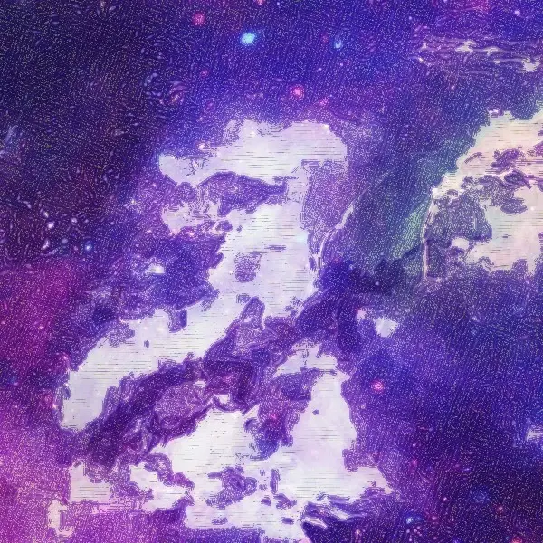 Purple clouds and stars in a glowing galaxy